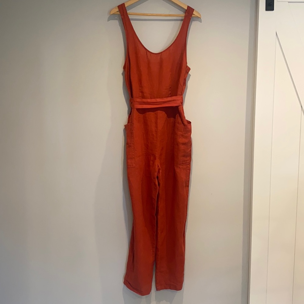 Rachel Zoe Orange Sleeveless Jumpsuit with Belted Waist